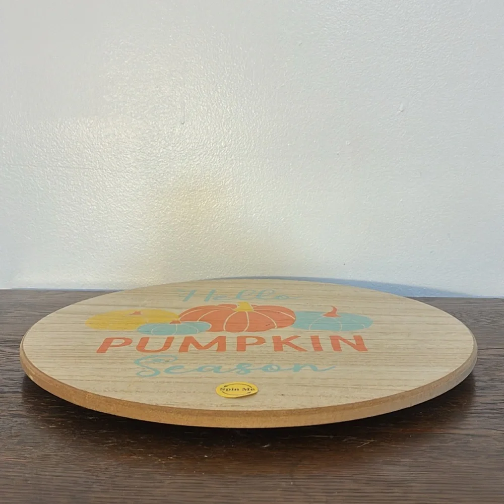 NWT- Hello Pumpkin Season- Wooden Lazy Susan w/ Colorful Pumpkins